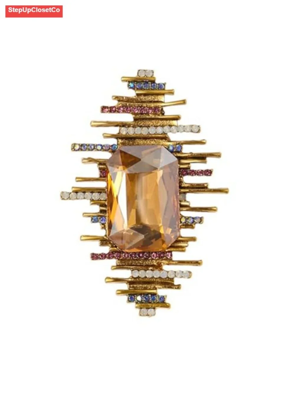 Vintage Rhinestone Brooch Pin Geometric Lapel Brooch for Women
